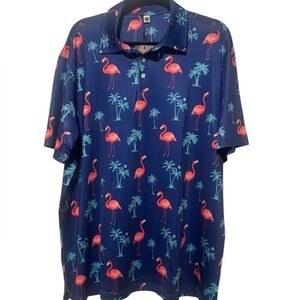 Vibrant Flamingo Print Polo Shirt NWT